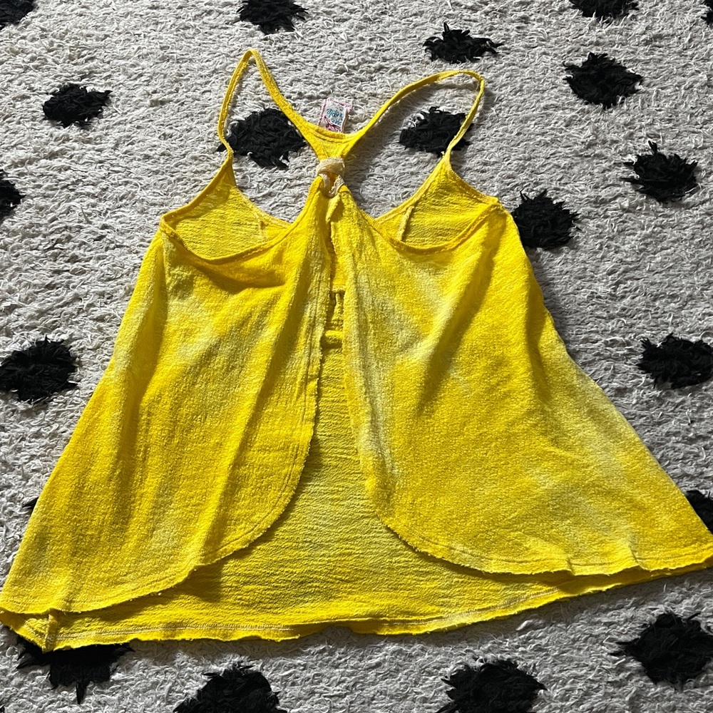 Free People size xs Yellow Tank Top with Stud Detail and open flow back - Picture 11 of 13